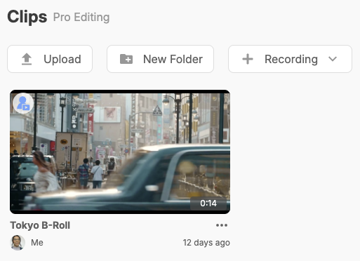 The Clips section of Visla's all-in-one video editing platform.